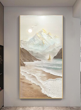 高档客厅入户玄关装饰画轻奢壁画正对门走廊过道定制挂画日照金山