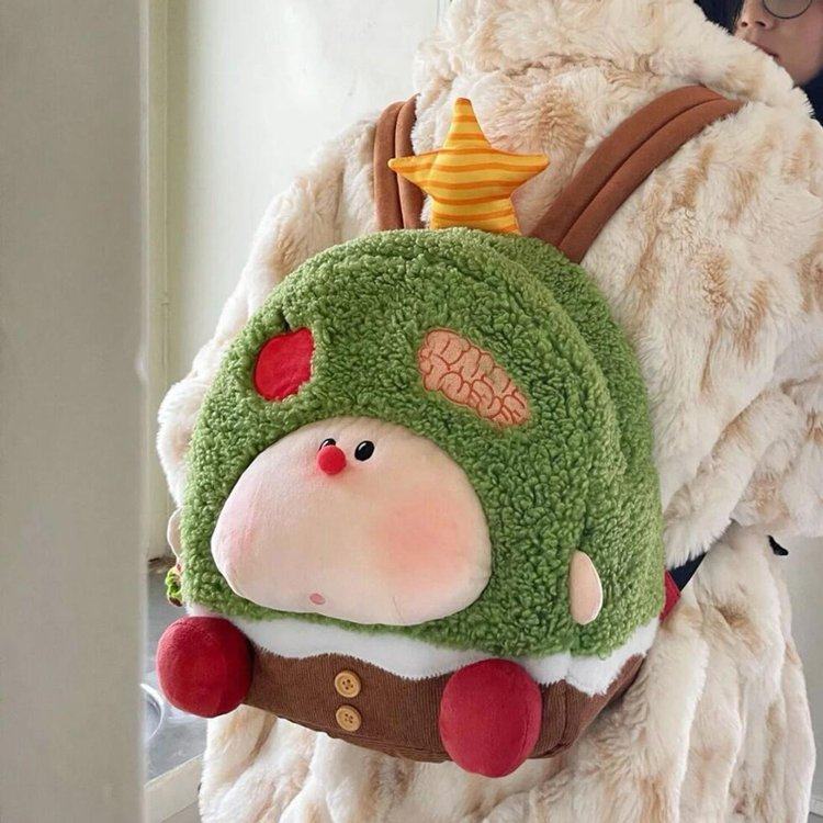 双肩包毛绒圣诞树可爱卡通背包女学生书包大容量2025新款秋冬包包,淘宝优惠券,粉丝福利购,淘宝优惠卷