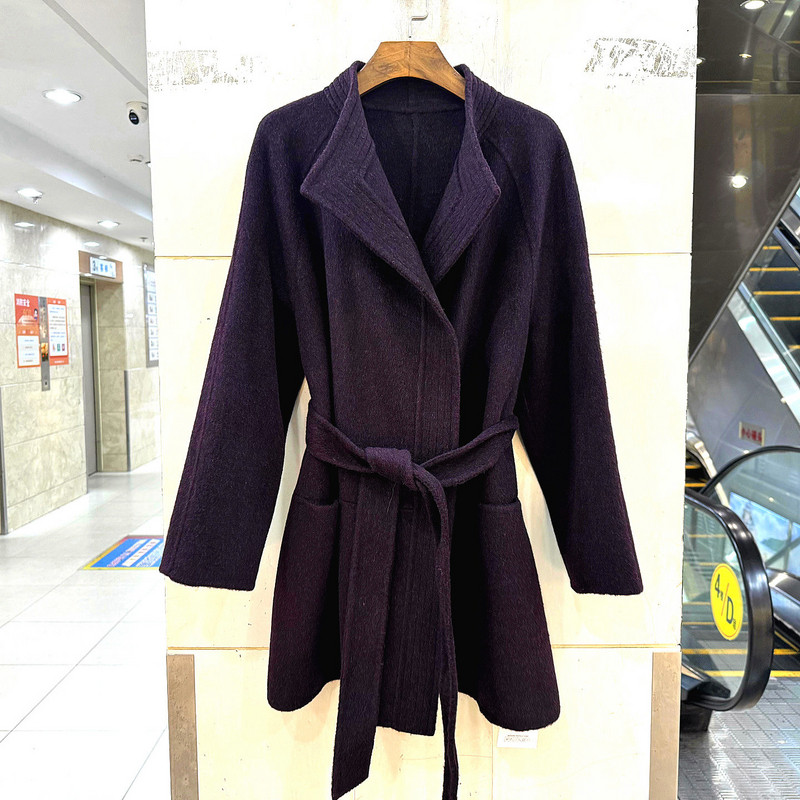 JM-556 时尚翻领系带收腰无扣洋气小个中长双面羊绒呢大衣欧货冬,淘宝优惠券,粉丝福利购,淘宝优惠卷