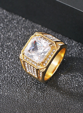 Men rings golden shiny stylish bling high quality hiphop2026