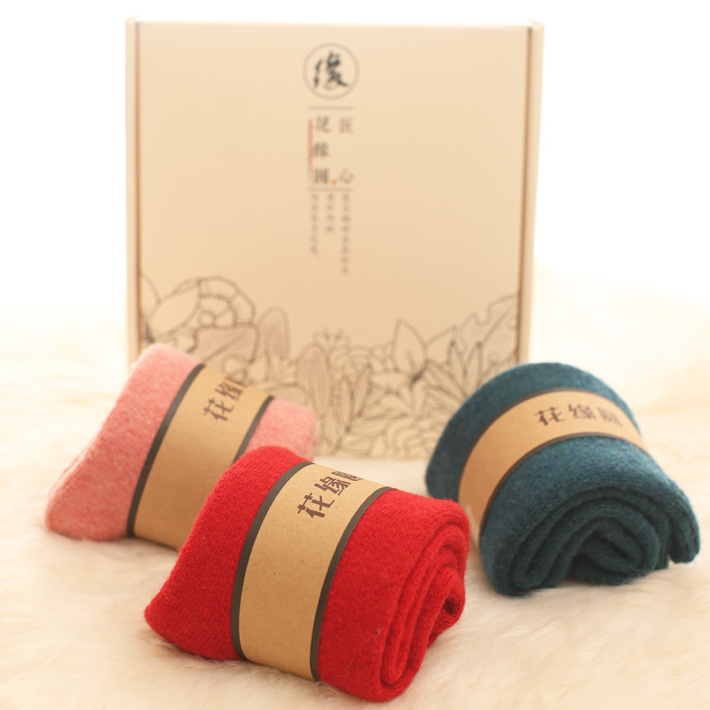 秋冬季加绒中筒冬天日系潮羊毛袜子 花缘圆短袜/打底袜/丝袜/美腿袜