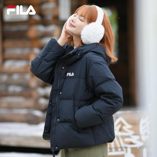 FILA斐乐羽绒服女2025冬新款美拉德风保暖连帽短款外套休闲面包服