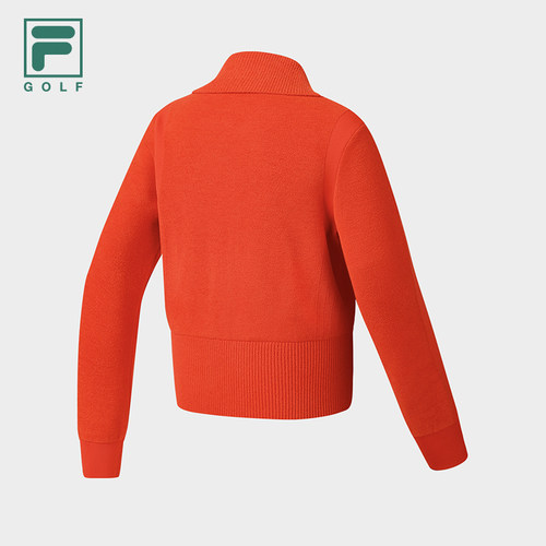 FILA斐乐高尔夫商务运动系列短款翻领编织开衫冬季新款保暖毛衣女 - 图0