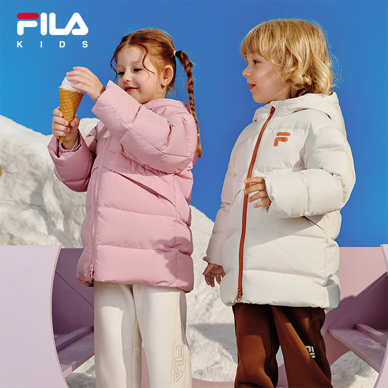 FILA儿童中长款保暖连帽外套