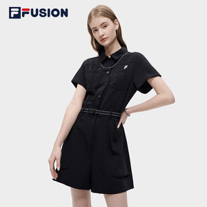 FILA FUSION斐乐潮牌官方梭织连体裤时尚休闲宽松短裤女