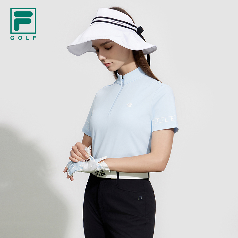 FILA 斐乐官方女子针织短袖衫2024夏季新款高尔夫运动立领速干T恤 - 图1