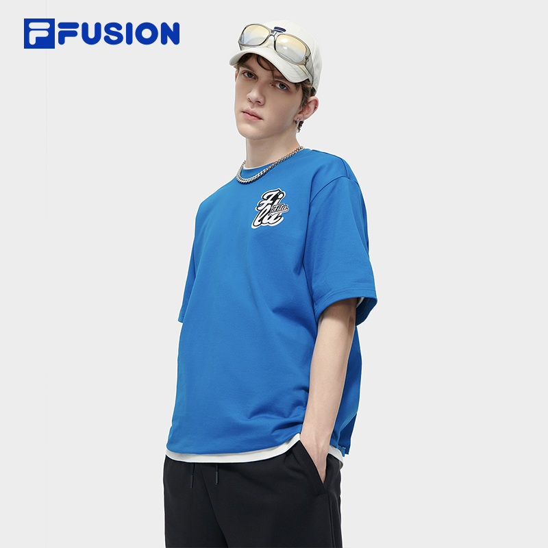 FILA FUSION斐乐潮牌男子针织短袖衫2024夏季新款时尚休闲纯棉T恤 - 图0