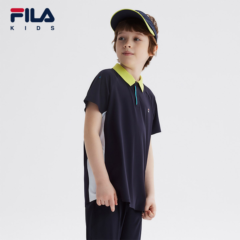 FILA KIDS斐乐童装男大童短袖POLO衫2024夏新款儿童旋冰运动上衣 - 图1