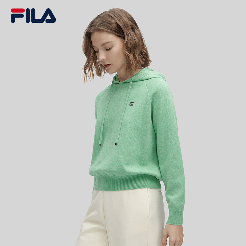 FILA Emerald斐乐女子编织衫2024春新款时尚简约休闲舒适连帽上衣 - 图1