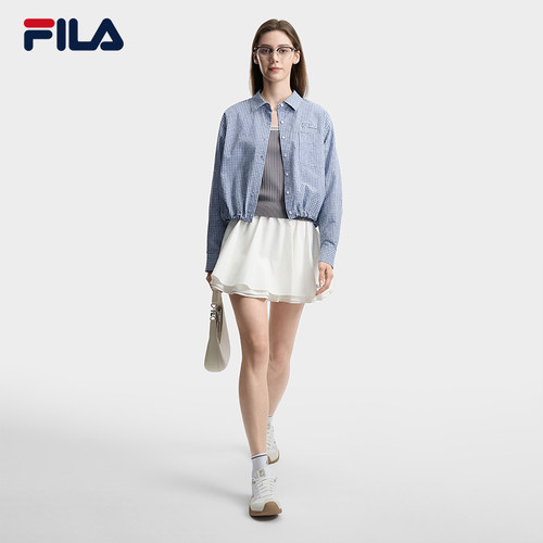 FILA 斐乐官方女子梭织长袖衬衫2026夏新款时尚宽松短款格子上衣 - 图2