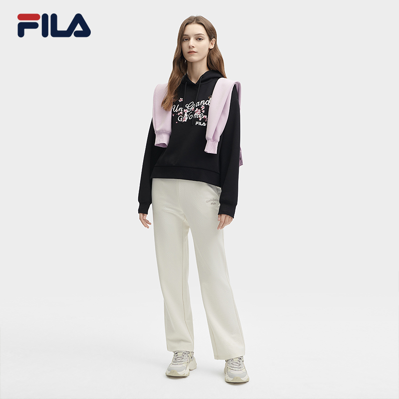 【杨幂同款】FILA 斐乐连帽卫衣女2024春新款宽松刺绣运动上衣