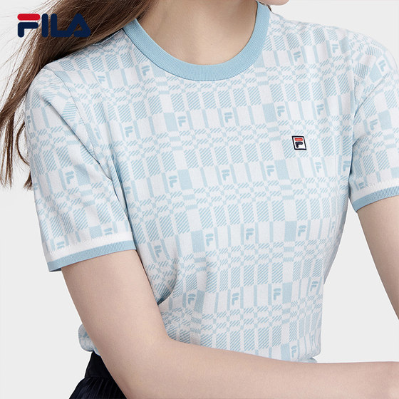 FILA Official Women's Knitted Sweater 2023 Summer New Fashion Elegant Casual Short-sleeved Round Neck Top