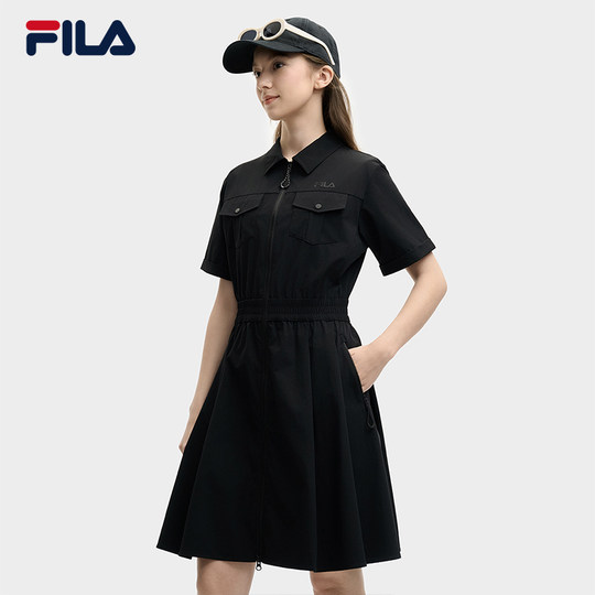 杨幂同款FILA斐乐梭织工装摩登连衣裙女2025夏新款凉感防晒POLO裙