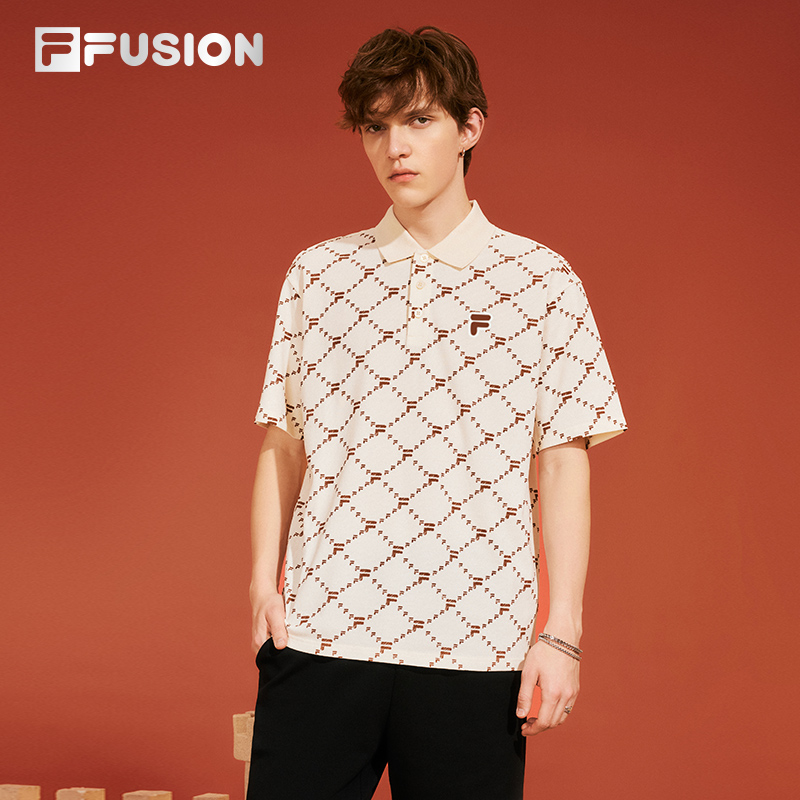 FILA FUSION斐乐潮牌POLO衫男短袖2024夏季新款老花翻领T恤半袖男 - 图0