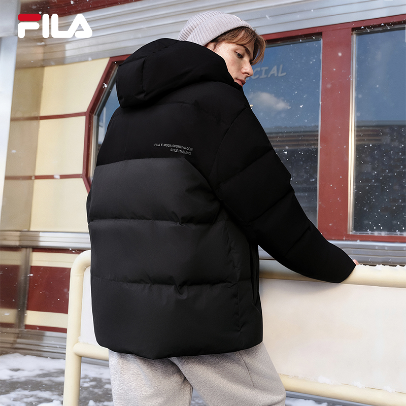 FILA RGB羽绒|斐乐男士羽绒服2025冬季新款运动保暖外套短款连帽