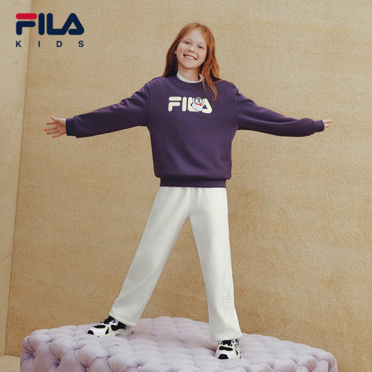FILA KIDS斐乐童装儿童卫衣冬季款男女童加绒保暖抗菌套头上衣潮