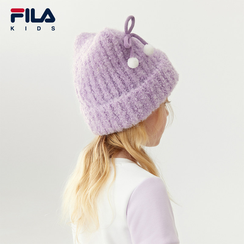 FILA KIDS斐乐儿童帽子2025年冬季新款女小童户外保暖针织雪绒帽,淘宝优惠券,粉丝福利购,淘宝优惠卷