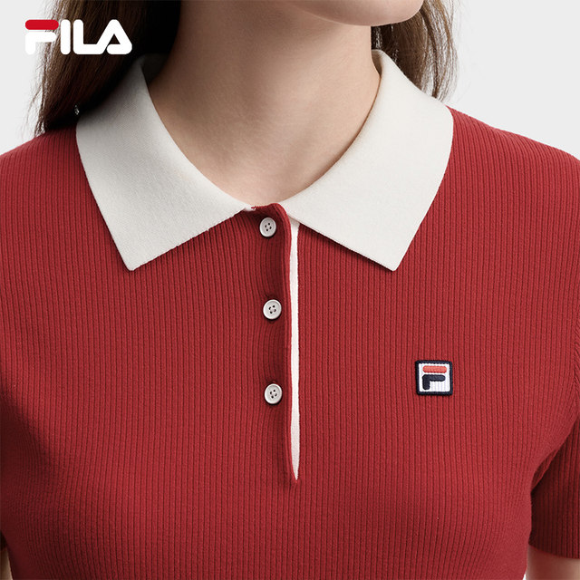 FILA ແຂນສັ້ນ knitted sweatshirt ກິລາ polo ແມ່ຍິງ