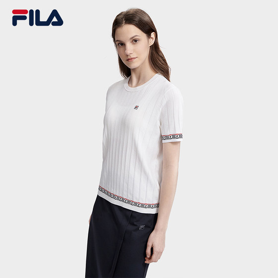 FILA Fila official women's knitted shirt 2023 summer new casual commuting round neck short-sleeved knitted top