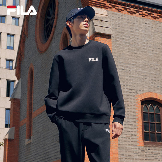Plus velvet | FILA official pullover sweatshirt men's loose classic round neck casual knitted long-sleeved bottoming top