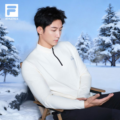 加绒|黄景瑜同款FILA斐乐长袖T恤男2025冬新款户外半拉链打底上衣 - 图0