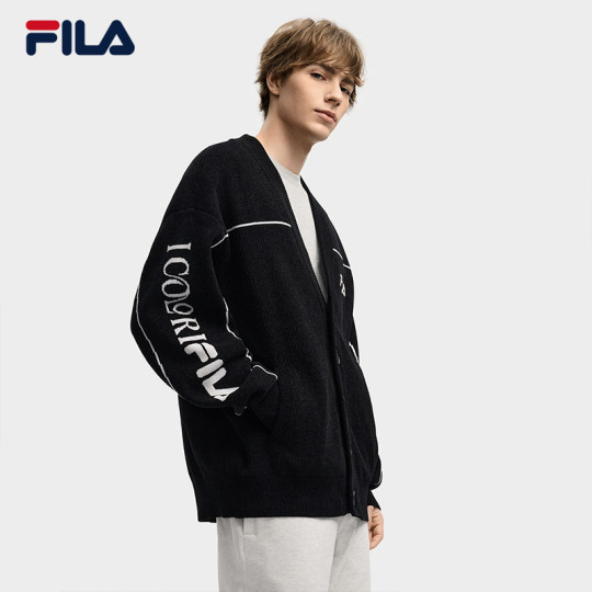FILA 斐乐官方情侣款编织外套冬季新款时尚休闲宽松雪花绒毛衣男