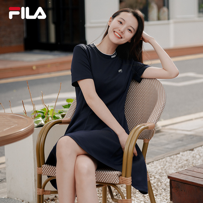 FILA 斐乐官方女子针织连衣裙2024夏新款时尚休闲基础防晒收腰裙 - 图2