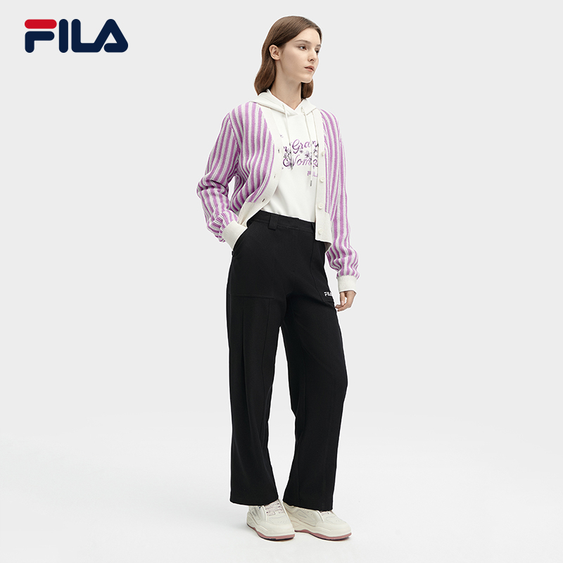 FILA 斐乐官方女士编织外套2024春季新款时尚休闲V领双色毛衣开衫 - 图2