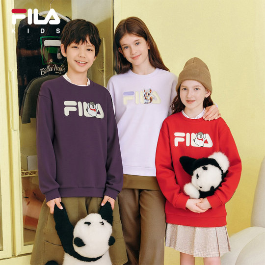 FILA KIDS斐乐童装儿童卫衣冬季款男女童加绒保暖抗菌套头上衣潮