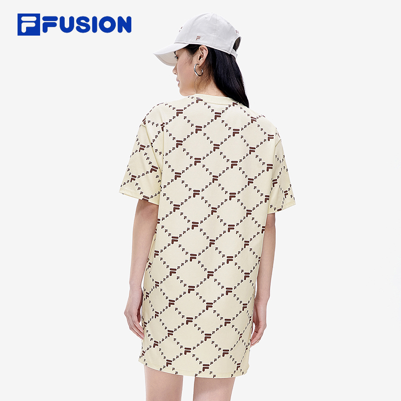 FILA FUSION 斐乐潮牌连衣裙女老花满印圆领运动休闲宽松显瘦裙子 - 图1