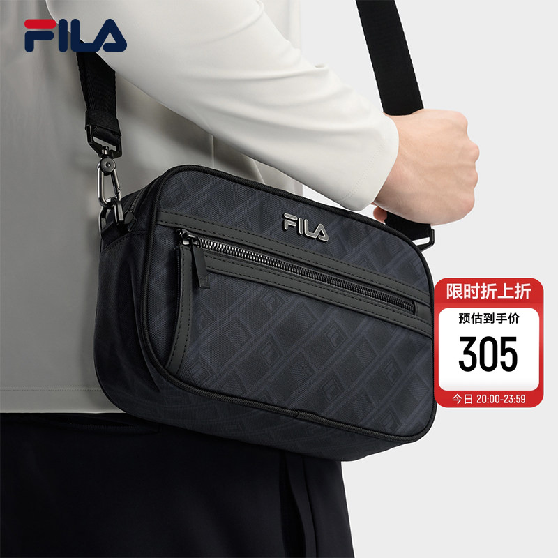 黑武士|FILA 斐乐官方男老花挎包新款时尚休闲单肩包斜挎包随身包