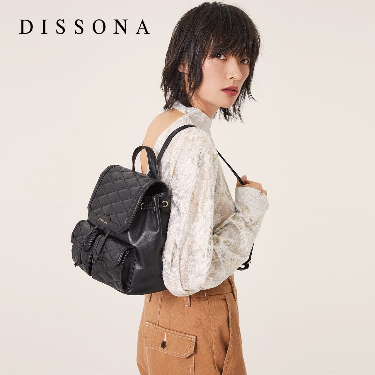 DISSONA迪桑娜包包女包旅行雙肩包 時尚書包牛皮小揹包菱格小包潮