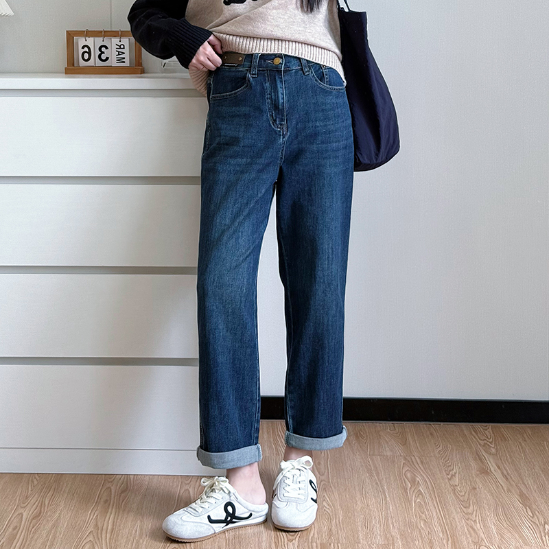 COCO微胖大码牛仔裤女胖mm阔腿裤2025新款直筒裤宽松高腰显瘦裤子 - 图0