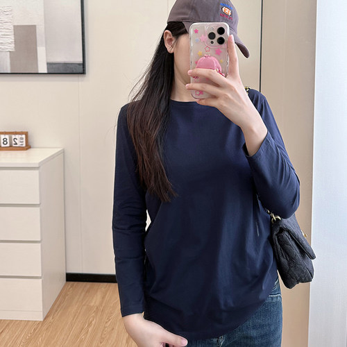 COCO微胖大码女装遮肚子纯色长袖T恤女早秋胖mm200斤显瘦休闲上衣 - 图1