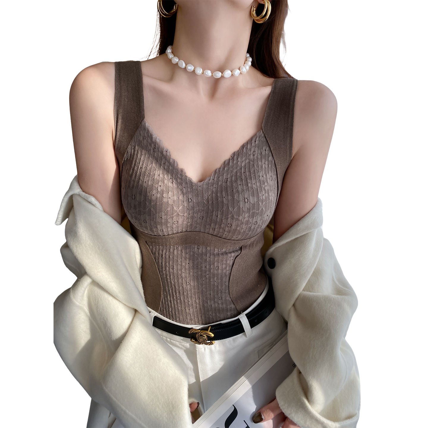 龙妹家德绒保暖背心带胸垫女内搭2025新款秋冬季加绒吊带打底上衣,淘宝优惠券,粉丝福利购,淘宝优惠卷