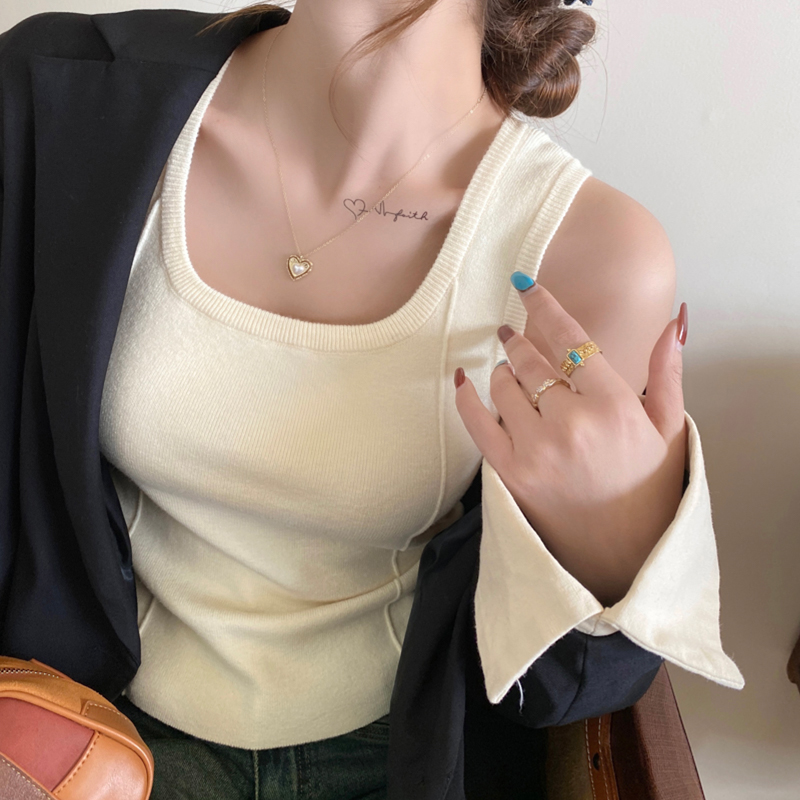 咖色针织加绒保暖吊带背心女内搭2025秋冬新款遮副乳打底外穿上衣 - 图2