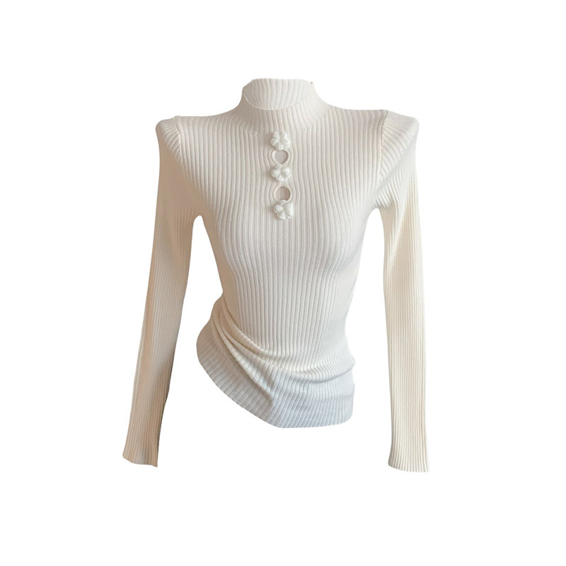 灰色半高领针织打底衫女秋冬2025新款修身显瘦毛衣内搭设计感上衣,淘宝优惠券,粉丝福利购,淘宝优惠卷