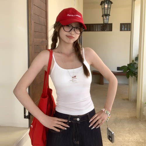 龙妹咖色条纹蕾丝吊带带胸垫背心女内搭外穿2026春夏新款无袖上衣 - 图0