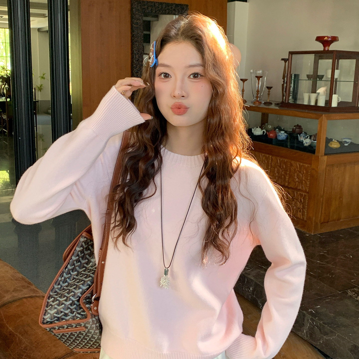 黄色圆领加厚羊绒毛衣打底衫女内搭新款冬季穿搭高级粉色针织上衣,淘宝优惠券,粉丝福利购,淘宝优惠卷