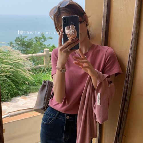 白色正肩短袖t恤女2026春夏新款穿搭纯色好看小个子内搭打底上衣 - 图2