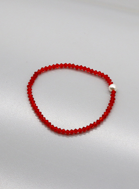 简约轻奢3mm闪亮施家奥地利水晶白珍珠手链女日韩高品质弹力手串