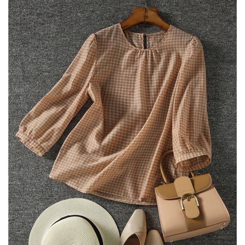 千鸟格设计感雪纺女2021春秋装衬衫 veela衬衫