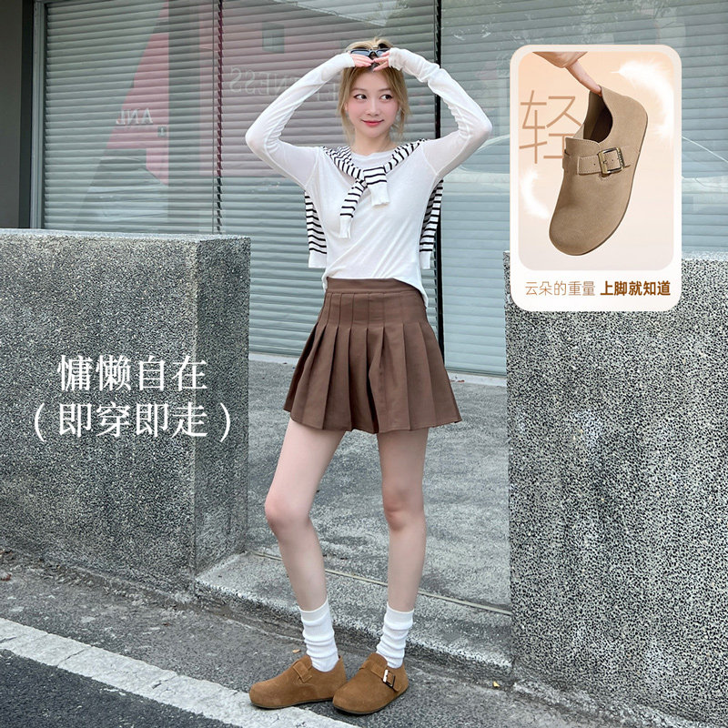 骆驼女鞋2025秋冬休闲加绒复古包头款勃肯鞋女复古鞋平底圆头单鞋,淘宝优惠券,粉丝福利购,淘宝优惠卷