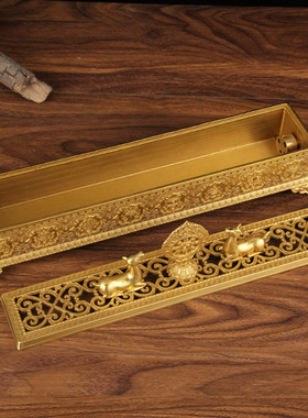 卧香炉 藏式密宗供佛品纯铜八吉祥线卧熏香炉家用室内檀线香盒