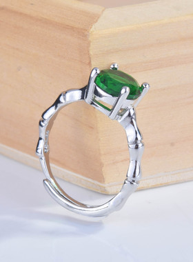 直播福利品彩宝饰品 创意竹节女戒仿真祖母绿开口戒指