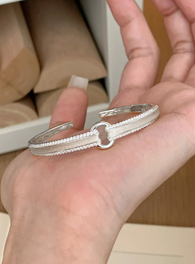 vintage中古拉丝元宝锁扣手镯感气质个性百搭手环元宝戒指女