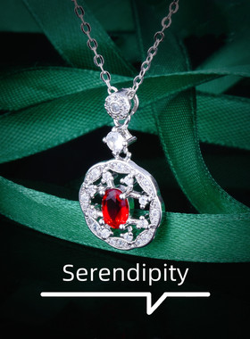 春季新款复古电商福利红宝石项链幸福摩天轮红色锆石吊坠水晶挂件