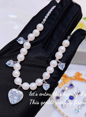 925银Full Of Love轻奢爱心珍珠项链 璀璨薰衣草紫钻不对称耳环女