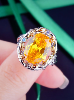 925银针意大利复古宫廷轻奢紫钻套装双色金黄钻吊坠耳坠开口戒指