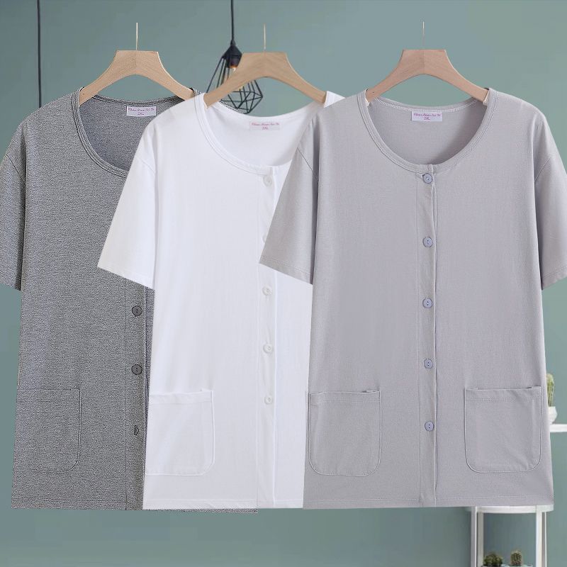 男士纯棉短袖睡衣夏季薄款宽松大码汗衫空调衫老年人开衫短袖汗衫 - 图2